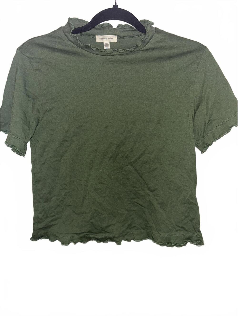 Silence + Noise Ruffled Hem Green Cropped T-Shirt - Size Medium